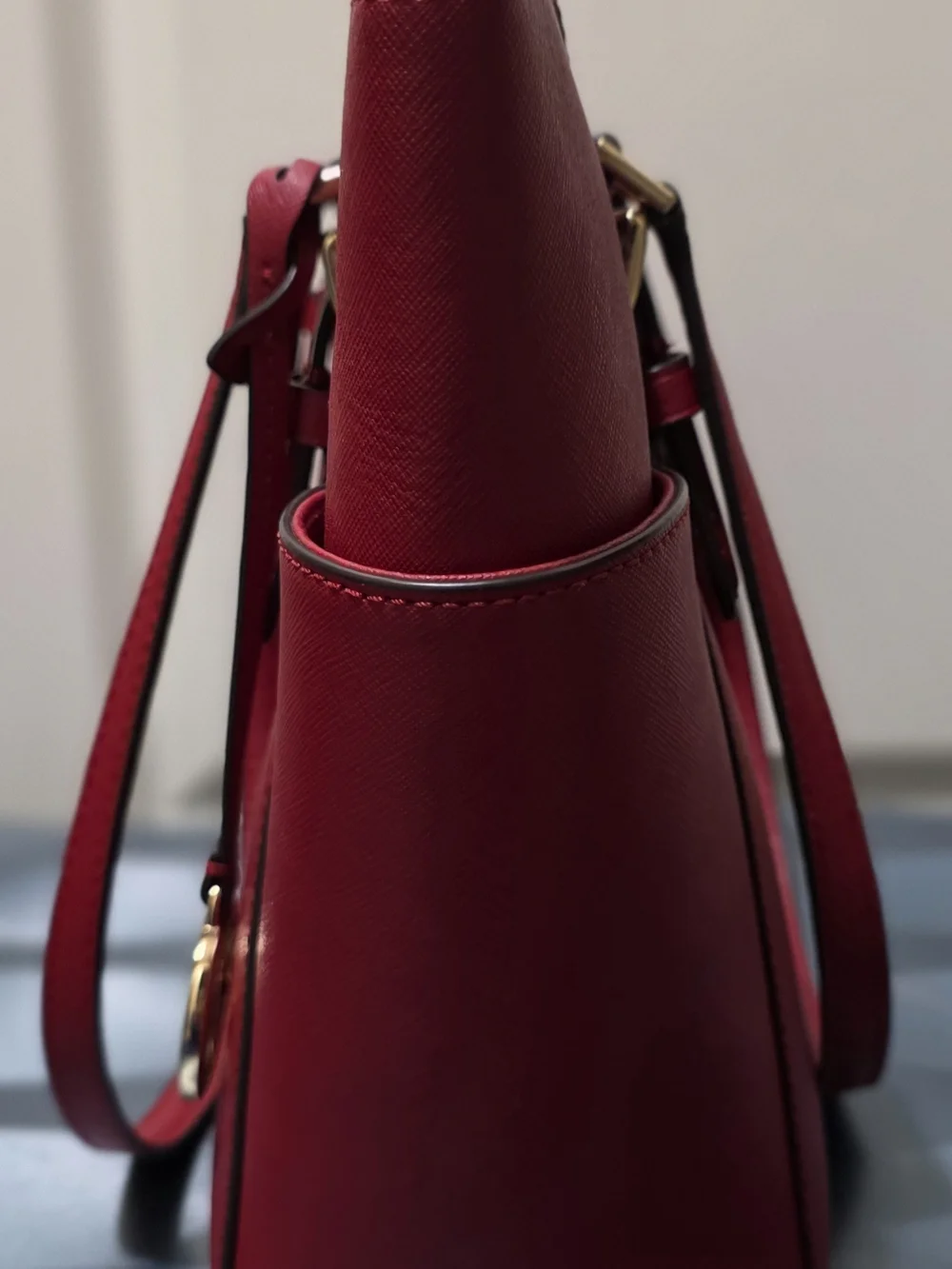Michael Kors Cherry Red Saffiano Leather Tote with MK Charm